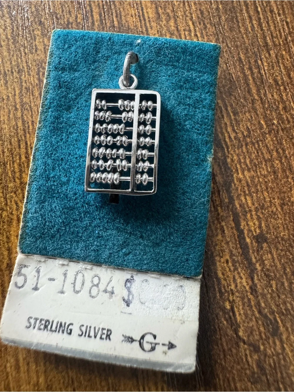 Vintage Sterling Silver Moving‎ Abacus Accountant Teacher Charm Pendant NOS Card